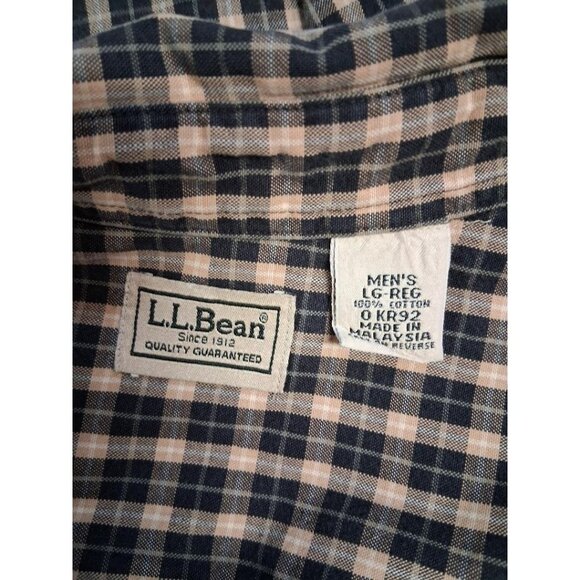 L.L. Bean Mens Plaid Button-Down Shirt Gingham Cotton Long Sleeve Size Large - Picture 4 of 6